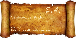 Simkovits Andor névjegykártya